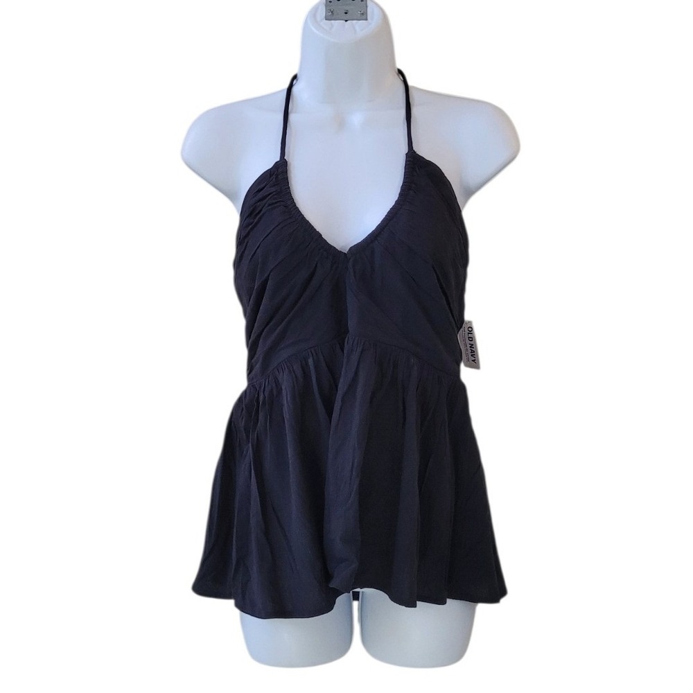 OLD NAVY L Blackjack Halter Smocked Babydoll Cami Top Women